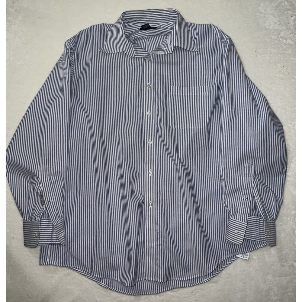 Lands End Striped Button Down Shirt 17 33 Menswear Long Sleeve Business Casual‎